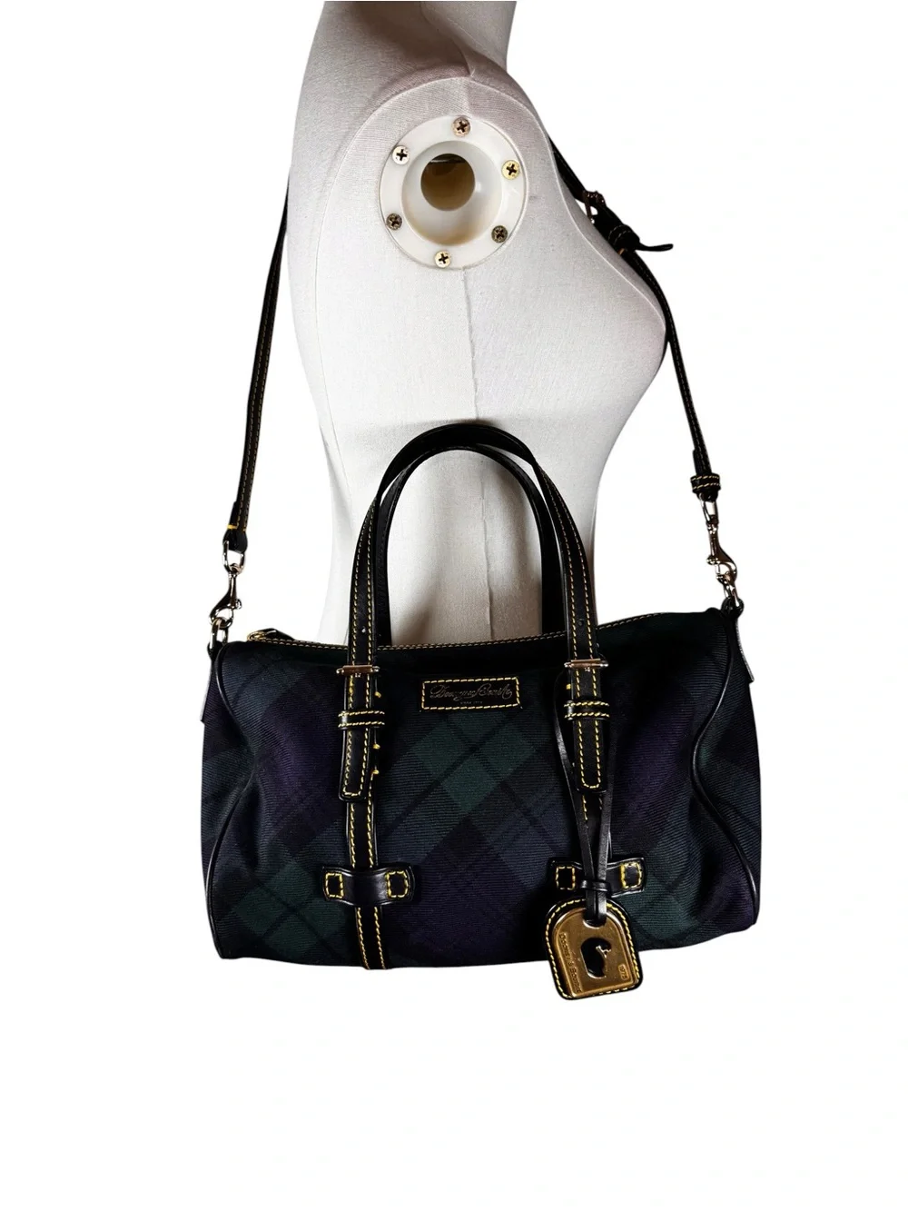 Dooney & Bourke Black Watch Plaid Canvas Satchel Crossbody Bag Blue Green - Picture 1 of 11